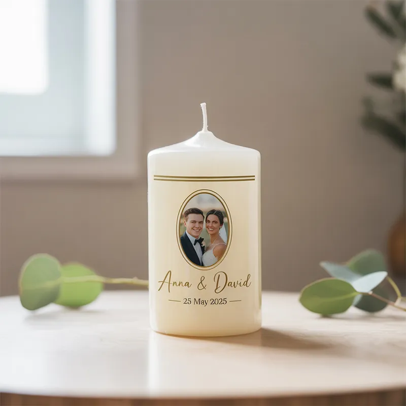 Personalized Wedding Unity Pillar Candle – Handmade in Ireland with Custom Names, Date & Optional Photo