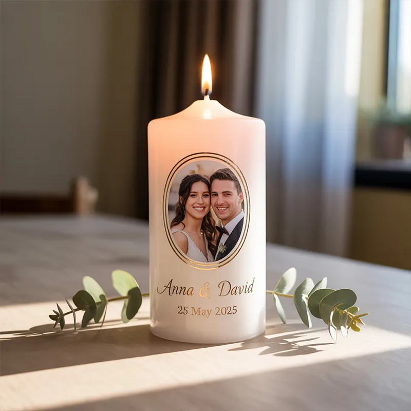 Personalized Wedding Unity Pillar Candle – Handmade in Ireland with Custom Names, Date & Optional Photo
